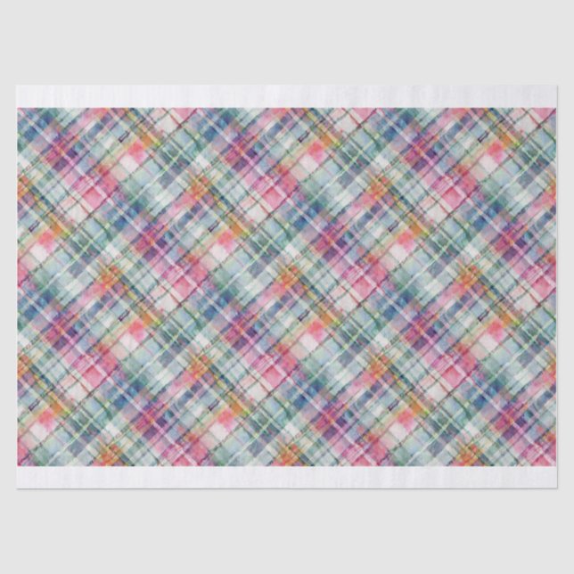 Preppy Madras Diagonal Plaid Tissue Paper (Front)