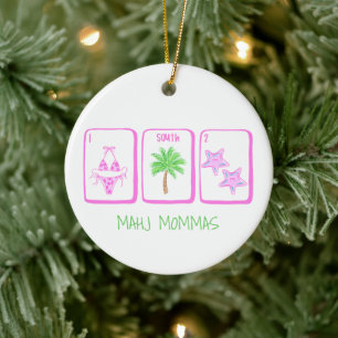 Preppy MAHJ MOMMAS Beach Mahjong Personalised Ceramic Ornament