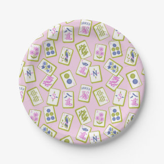 Preppy Mahjong Tiles on Pastel Pink Paper Plate