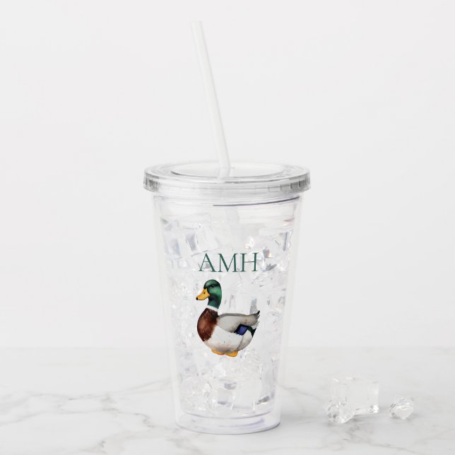 Preppy Mallard Duck Monogram Acrylic Tumbler (Front Ice)