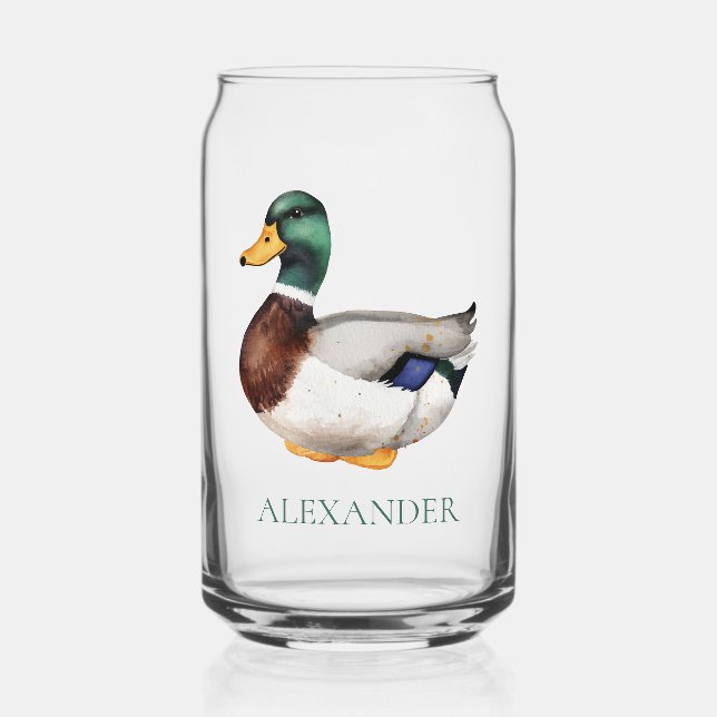 Preppy Mallard Duck Personalised Can Glass (Front)