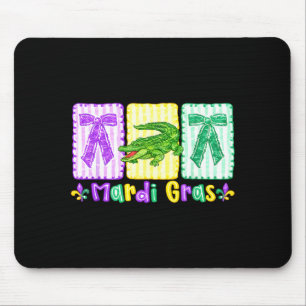 Preppy Mardi Gras Coquette Bow Alligator Girl Wome Mouse Pad