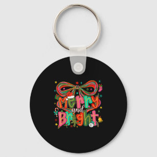 Preppy Merry And Bright Coquette Bow Pink Christma Key Ring