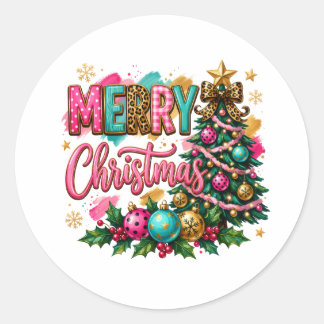 Preppy Merry Christmas Classic Round Sticker