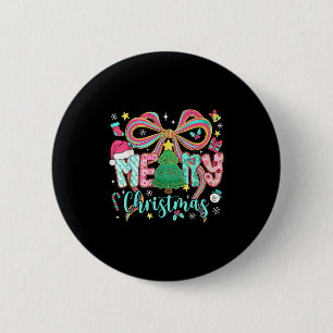 Preppy Merry Christmas Coquette Bow Pink Christmas 6 Cm Round Badge
