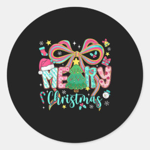 Preppy Merry Christmas Coquette Bow Pink Christmas Classic Round Sticker