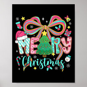 Preppy Merry Christmas Coquette Bow Pink Christmas Poster
