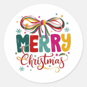 Preppy Merry Christmas Coquette Bow Xmas  Classic Round Sticker