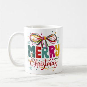 Preppy Merry Christmas Coquette Bow Xmas Coffee Mug