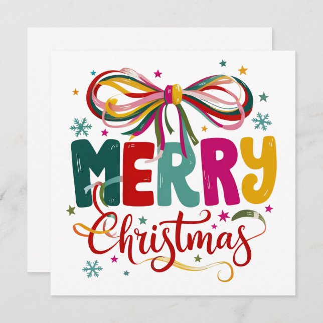 Preppy Merry Christmas Coquette Bow Xmas  Holiday Card (Front/Back)