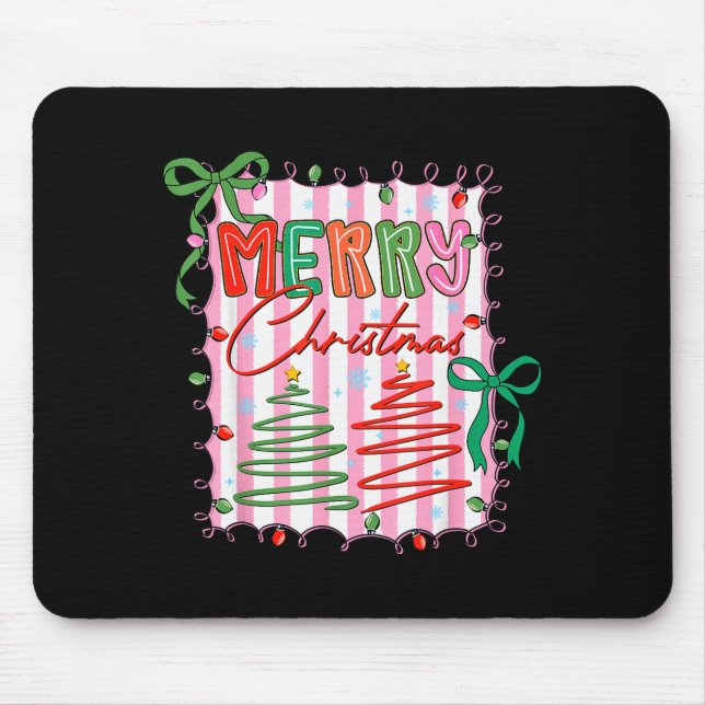 Preppy Merry Christmas Coquette Bow Xmas Holiday G Mouse Pad (Front)