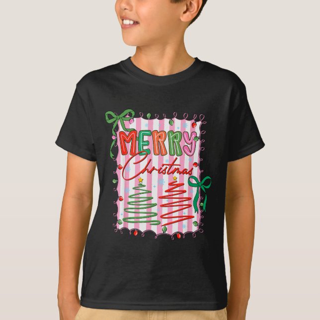 Preppy Merry Christmas Coquette Bow Xmas Holiday G T-Shirt (Front)