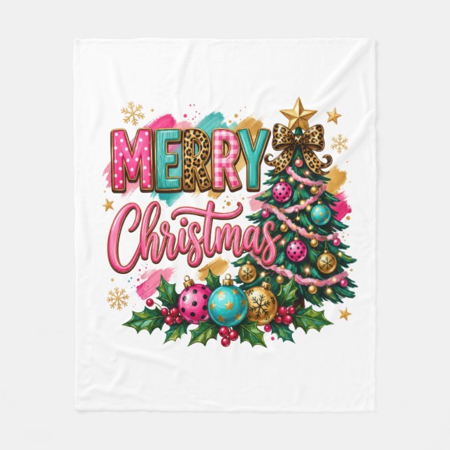 Preppy Merry Christmas Fleece Blanket (Front)