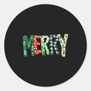 Preppy Merry,christmas Funny Froral Checkered Gift Classic Round Sticker