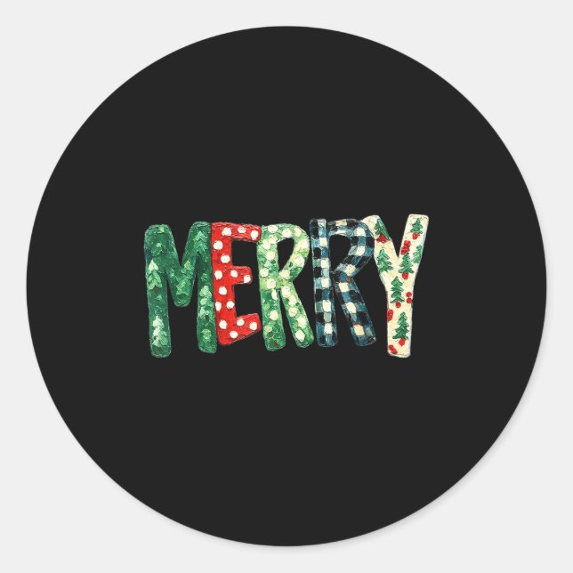 Preppy Merry,christmas Funny Froral Checkered Gift Classic Round Sticker (Front)