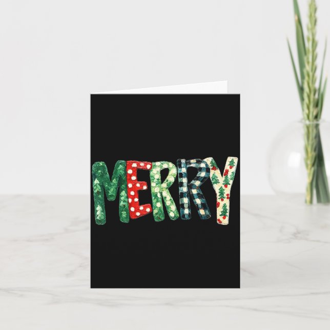 Preppy Merry,christmas Funny Froral Chequered Gift Card (Front)