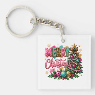 Preppy Merry Christmas Key Ring