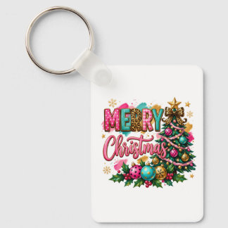 Preppy Merry Christmas Key Ring