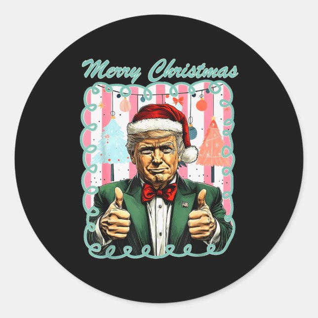 Preppy Merry Christmas Trump 2025 Xmas Make Xmas G Classic Round Sticker (Front)