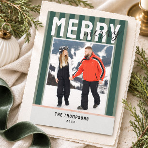 Preppy Merry Typography Christmas Photo Holiday Card