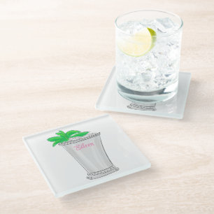 Preppy Mint Julep Personalised Glass Coaster