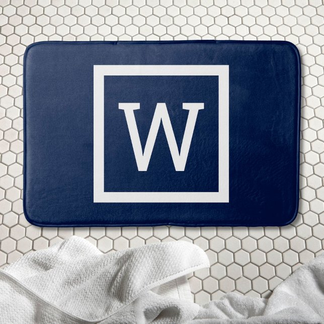 Preppy Modern Monogram Navy Blue Bath Mat (Preppy Modern Monogram Navy Blue Bath Mat)