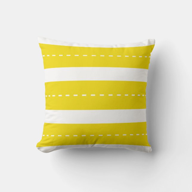 Preppy Modern Yellow White Stripes Cushion (Front)