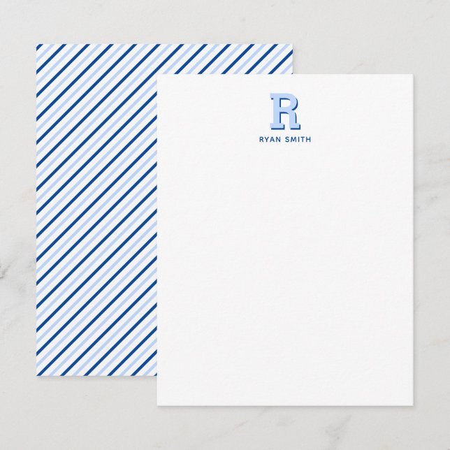 Preppy Monogram and Stripe Note Card (Front/Back)