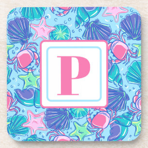 Preppy Monogram Beach Shell Crab Coaster