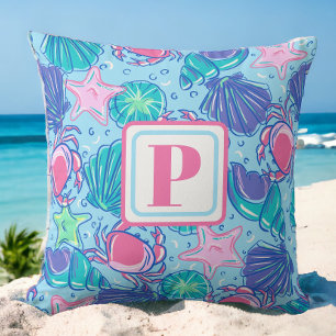 Preppy Monogram Beach Shell Crab Cushion