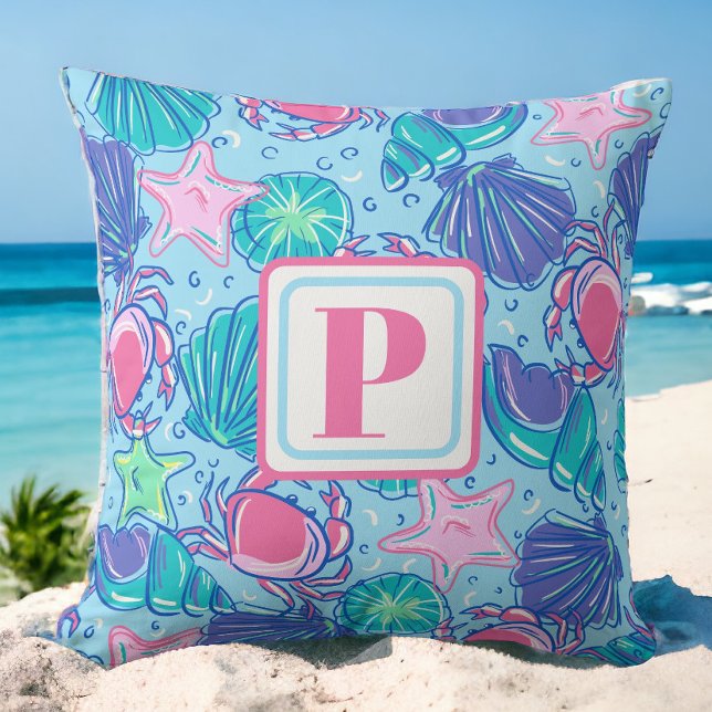 Preppy Monogram Beach Shell Crab Cushion (Creator Uploaded)