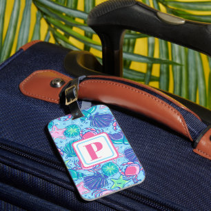 Preppy Monogram Beach Shell Crab Luggage Tag