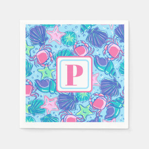 Preppy Monogram Beach Shell Crab Napkin