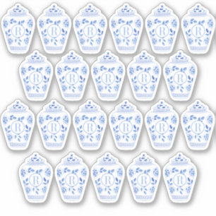 Preppy Monogram Blue And White Ginger Jar