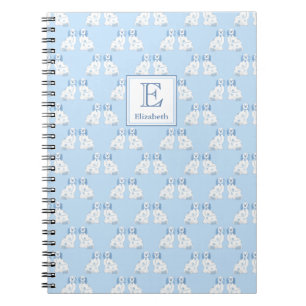 Preppy Monogram Blue And White Pottery Dogs Notebook