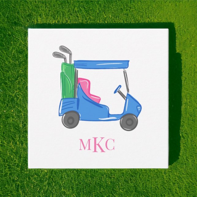 Preppy Monogram Blue Personalised Golf Cart Card (Creator Uploaded)