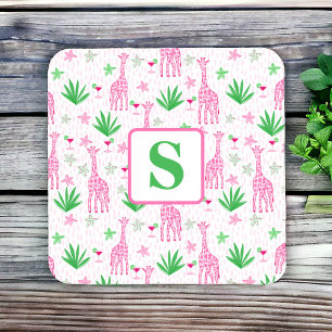 Preppy Monogram Mini Giraffes Cosmopolitans Grass Square Paper Coaster
