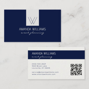 Preppy Monogram Navy Blue and Cream Professional Business Card