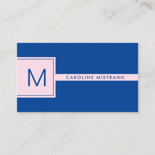 Preppy Monogram Pink and Navy Blue Professional Business Card