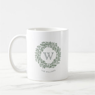 Preppy Monogram Sage Green Wreath Coffee Mug