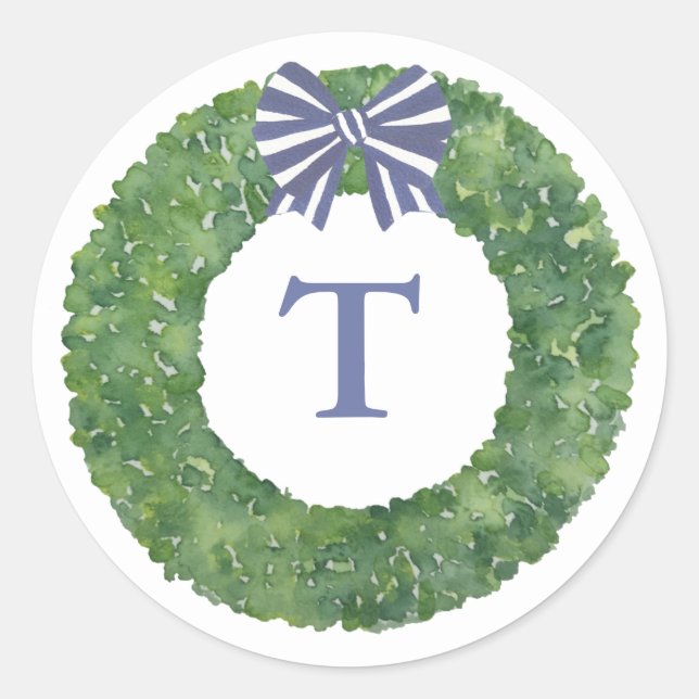 Preppy Monogram Wreath With Bow Envelope Seal (Front)