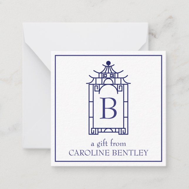 Preppy Monogrammed Pagoda Gift Enclosure Cards (Front)