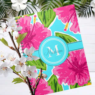 Preppy Name/Initial Monogram Pink Hibiscus Notebook