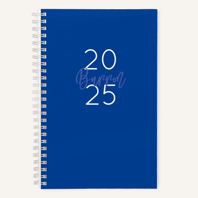 Preppy NAME Modern Typography YEAR Blue White Fun Notebook (Front)