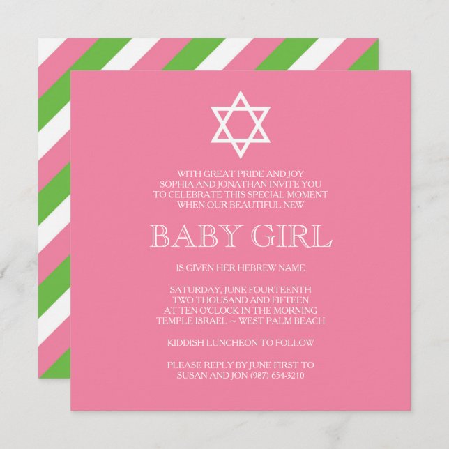 Preppy Naming Day Invitation - Modern (Front/Back)