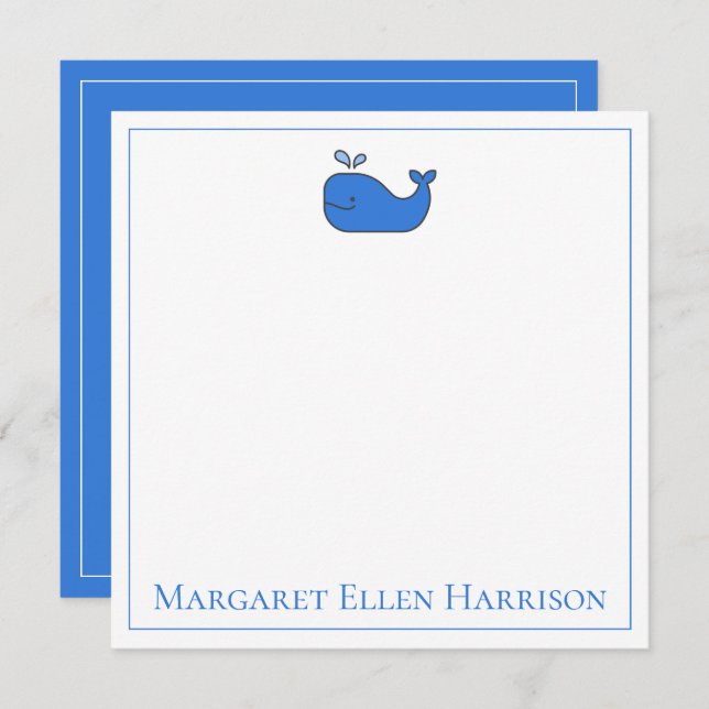 Preppy Nautical Blue and White Whale Personalised Card (Front/Back)