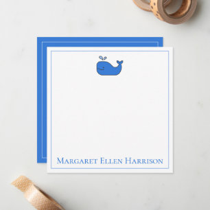 Preppy Nautical Blue and White Whale Personalised Card