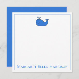 Preppy Nautical Blue and White Whale Personalised Card