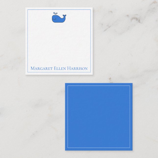 Preppy Nautical Blue and White Whale Personalised Card (Front/Back)