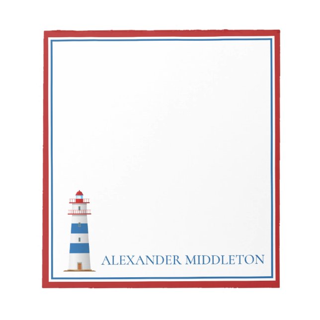 Preppy Nautical Lighthouse Personalised Notepad (Front)